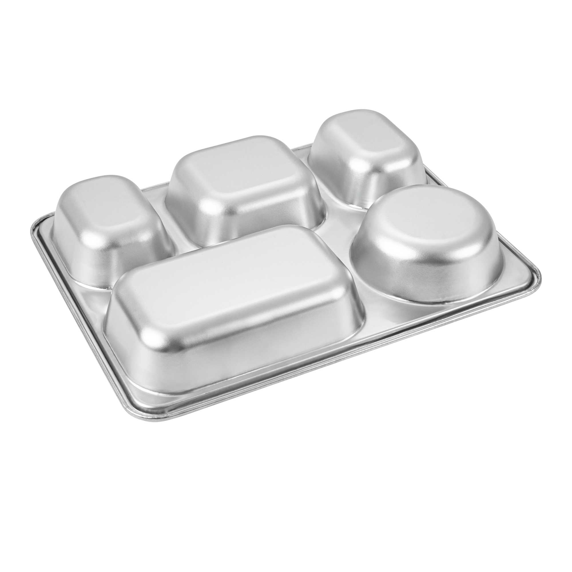 Met Lux Ambidextrous Rectangle Stainless Steel Tray - 5 Compartments - 11" x 8 3/4" x 1 3/4" - 20 count box