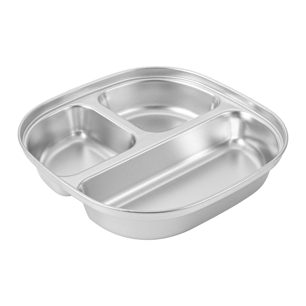 Met Lux Ambidextrous Square Stainless Steel Tray - 3 Compartments - 7 3/4" x 7 3/4" x 1 3/4" - 2 count box
