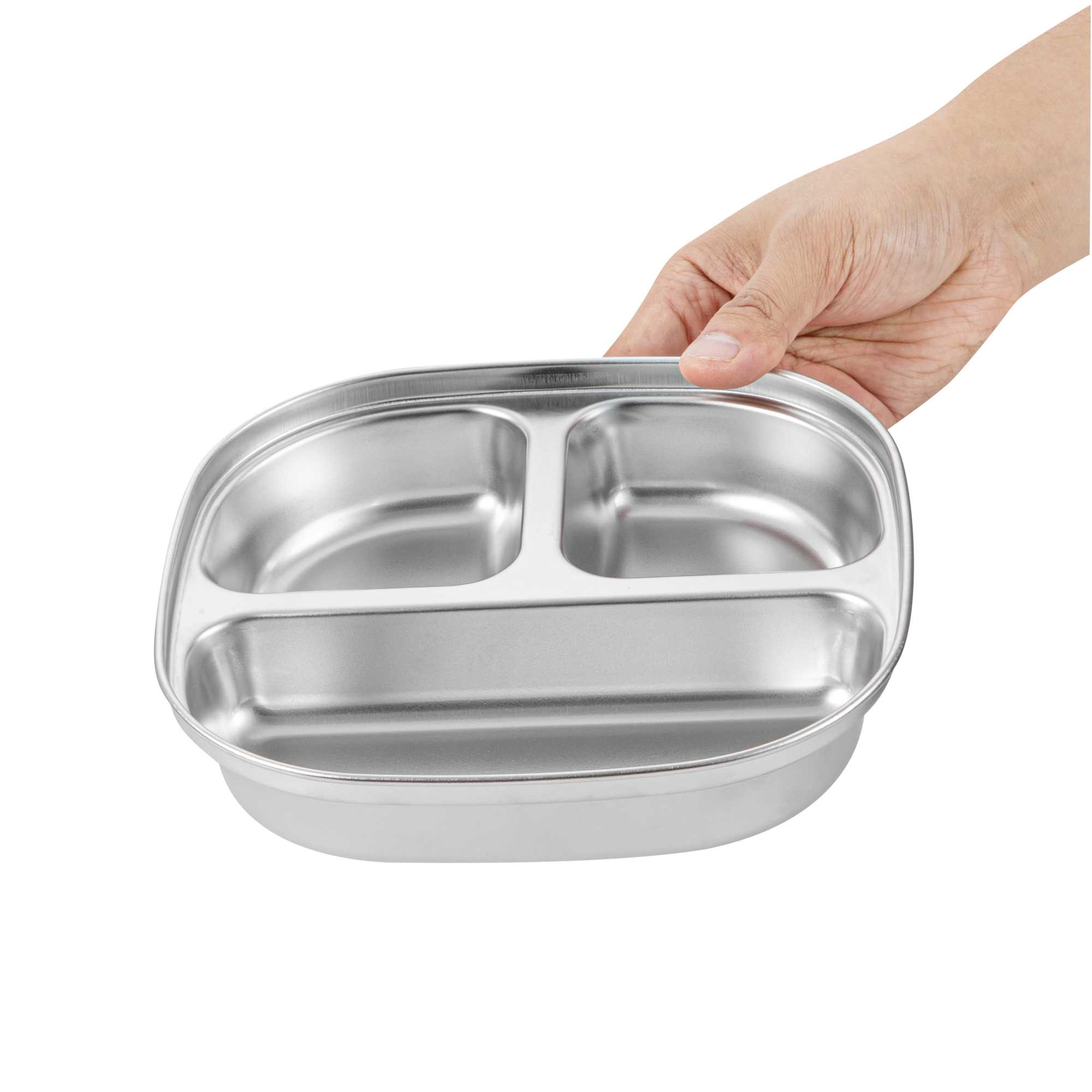 Met Lux Ambidextrous Square Stainless Steel Tray - 3 Compartments - 7 3/4" x 7 3/4" x 1 3/4" - 2 count box