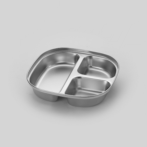 Met Lux Ambidextrous Square Stainless Steel Tray - 3 Compartments - 7 3/4" x 7 3/4" x 1 3/4" - 2 count box