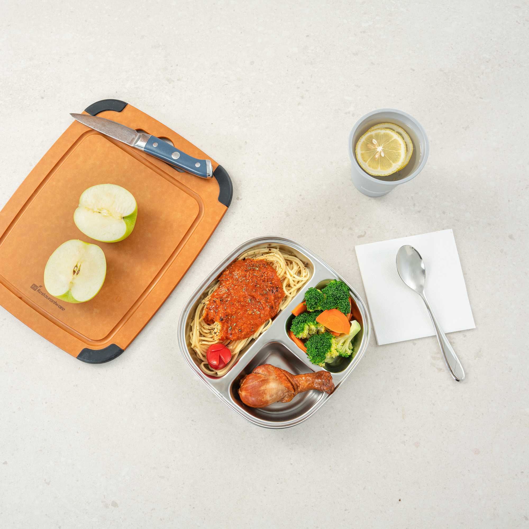 Met Lux Ambidextrous Square Stainless Steel Tray - 3 Compartments - 7 3/4" x 7 3/4" x 1 3/4" - 2 count box
