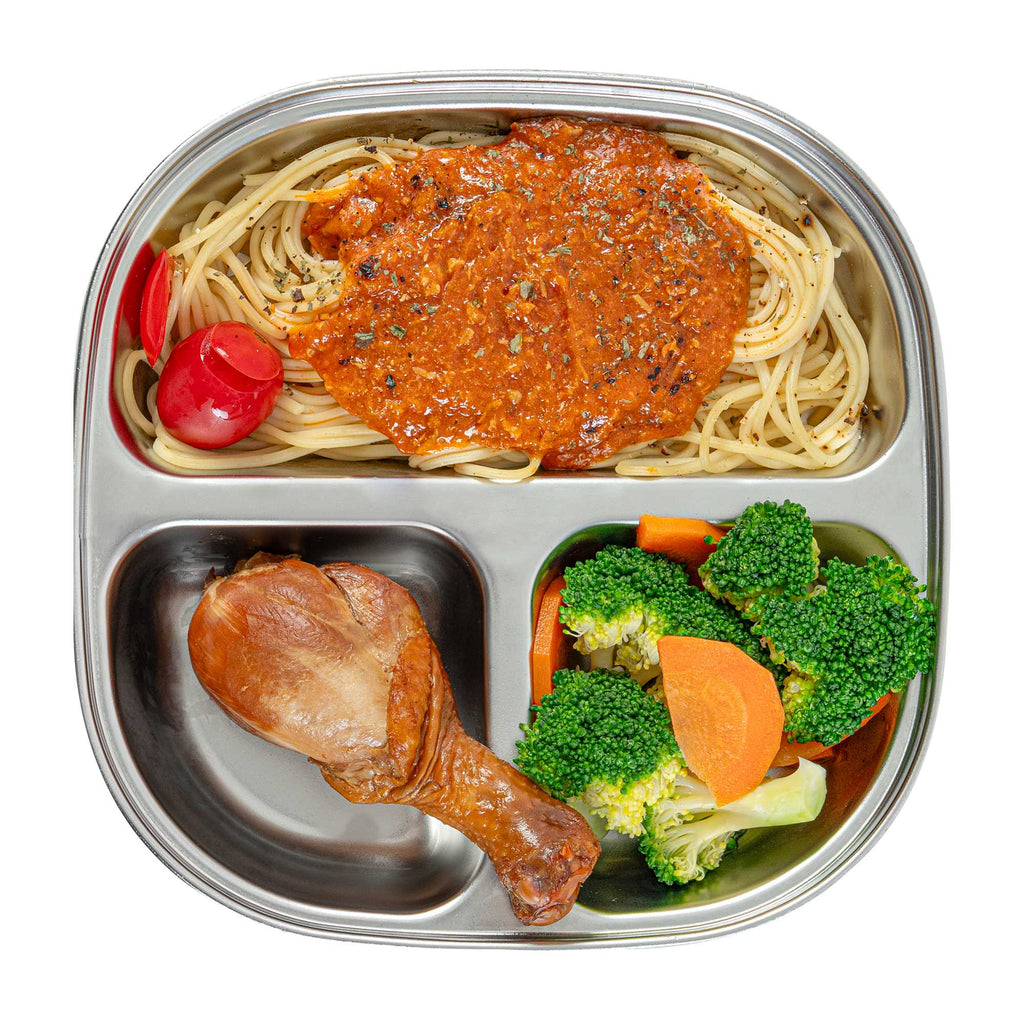 Met Lux Ambidextrous Square Stainless Steel Tray - 3 Compartments - 7 3/4" x 7 3/4" x 1 3/4" - 20 count box