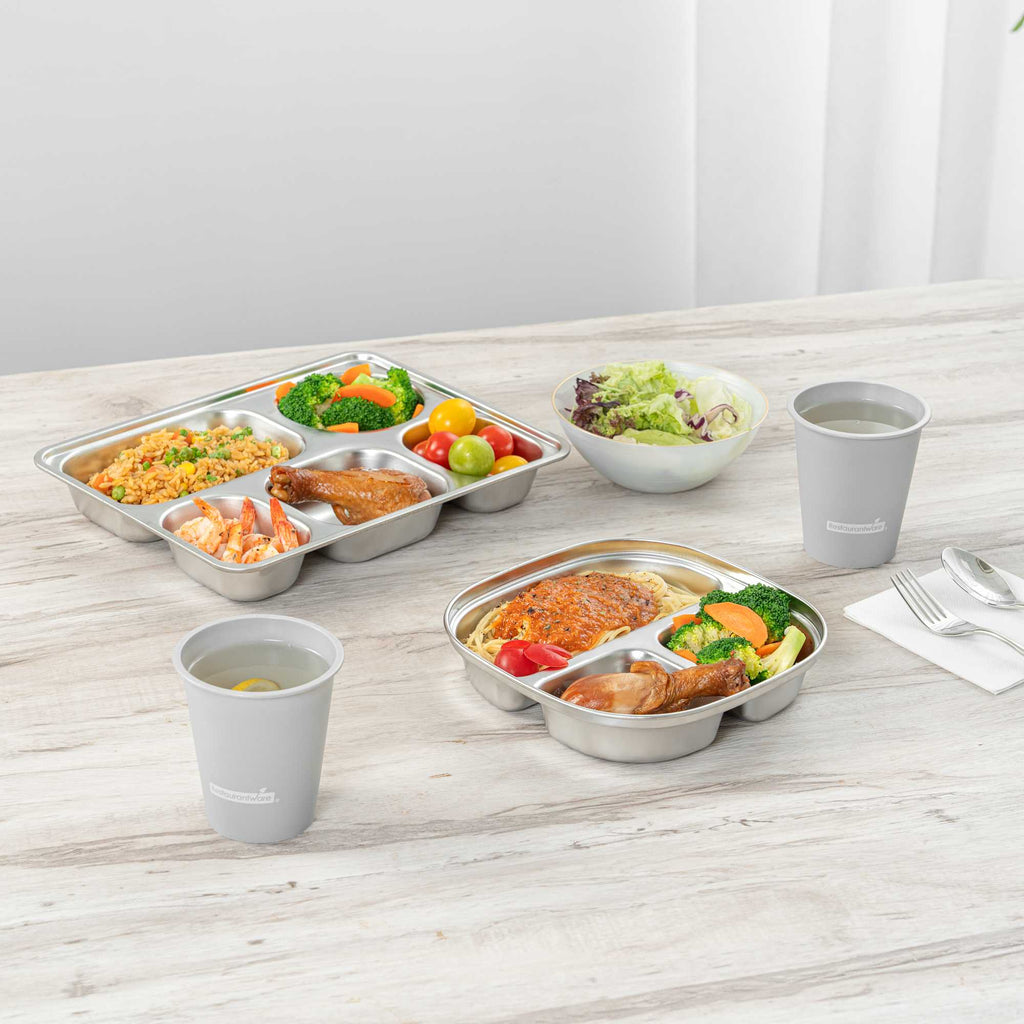 Met Lux Ambidextrous Square Stainless Steel Tray - 3 Compartments - 7 3/4" x 7 3/4" x 1 3/4" - 20 count box