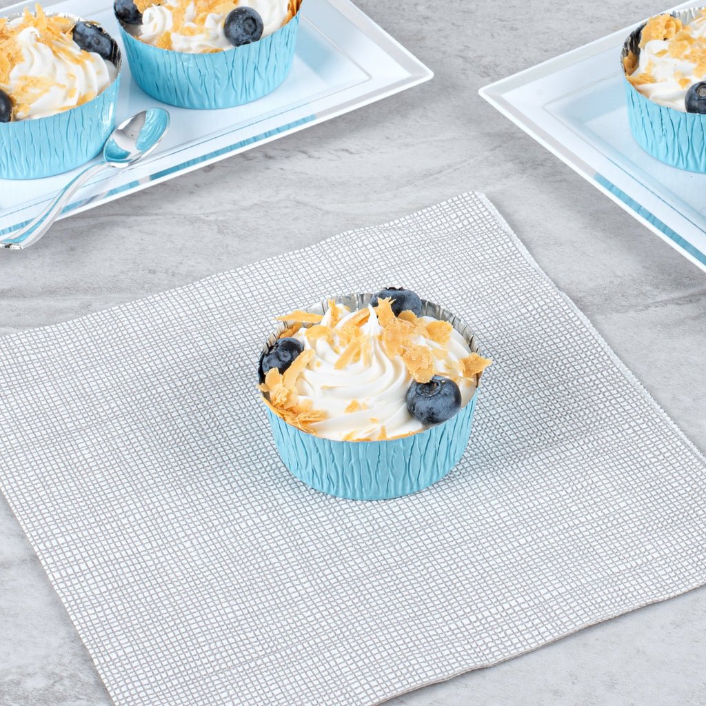 Pastry Tek 3 oz Round Blue Foil Ramekin Cup - 3/4" x 3/4" x 1/2" - 200 count box