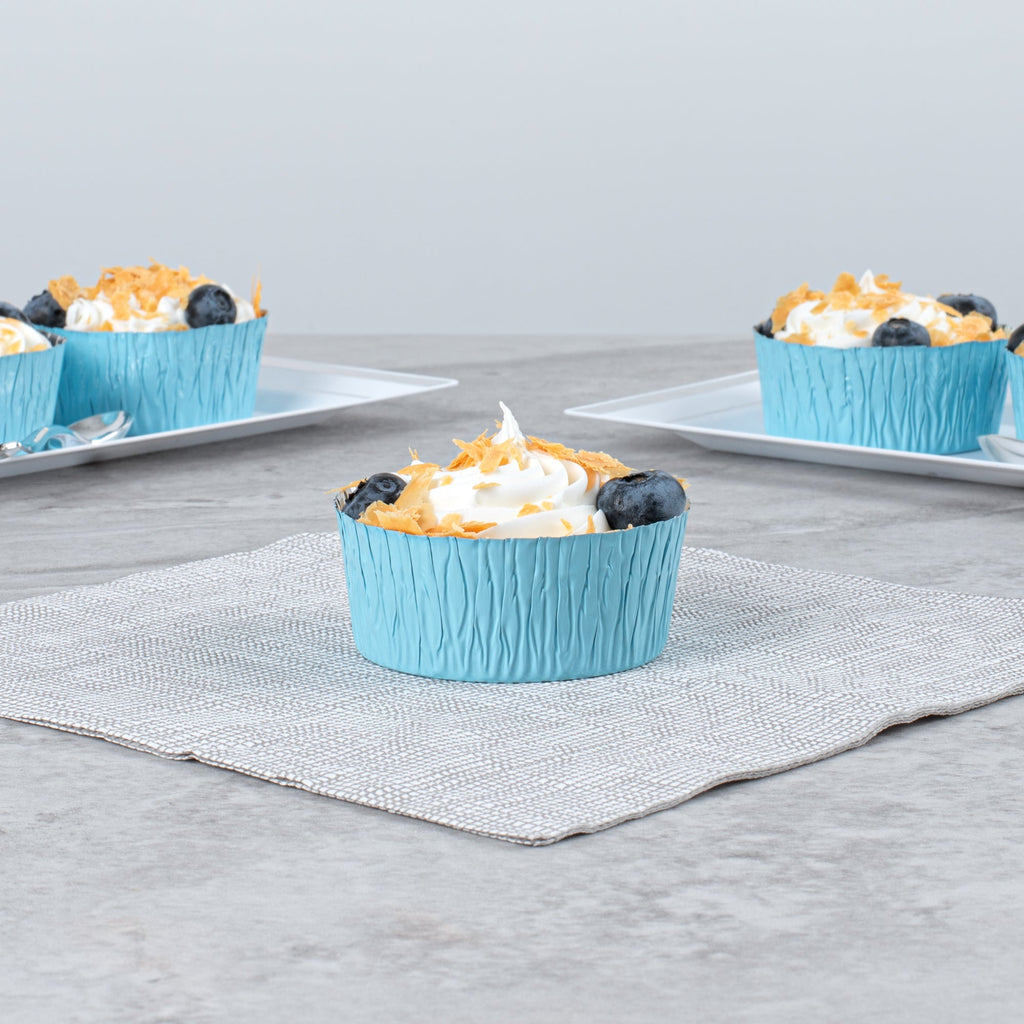 Pastry Tek 3 oz Round Blue Foil Ramekin Cup - 3/4" x 3/4" x 1/2" - 200 count box