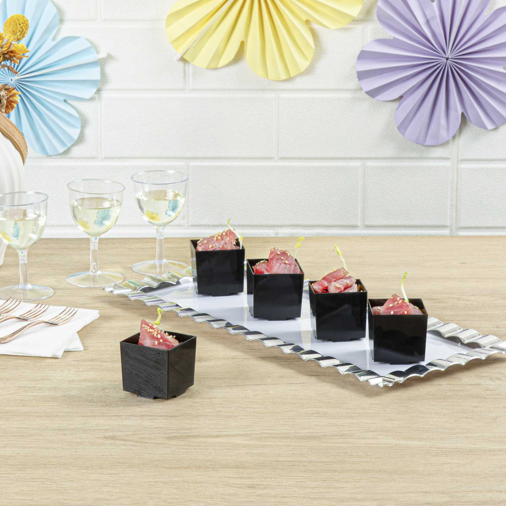 Mini Serve 3 oz Square Black Plastic Quadrato Cup - 1 3/4" x 1 1/2" x 1 3/4" - 100 count box
