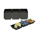 Mini Serve Rectangle Black Plastic Terzetto Mini Plate - 3 Compartments - 7 1/2" x 2 1/2" x 1/2" - 20 count box