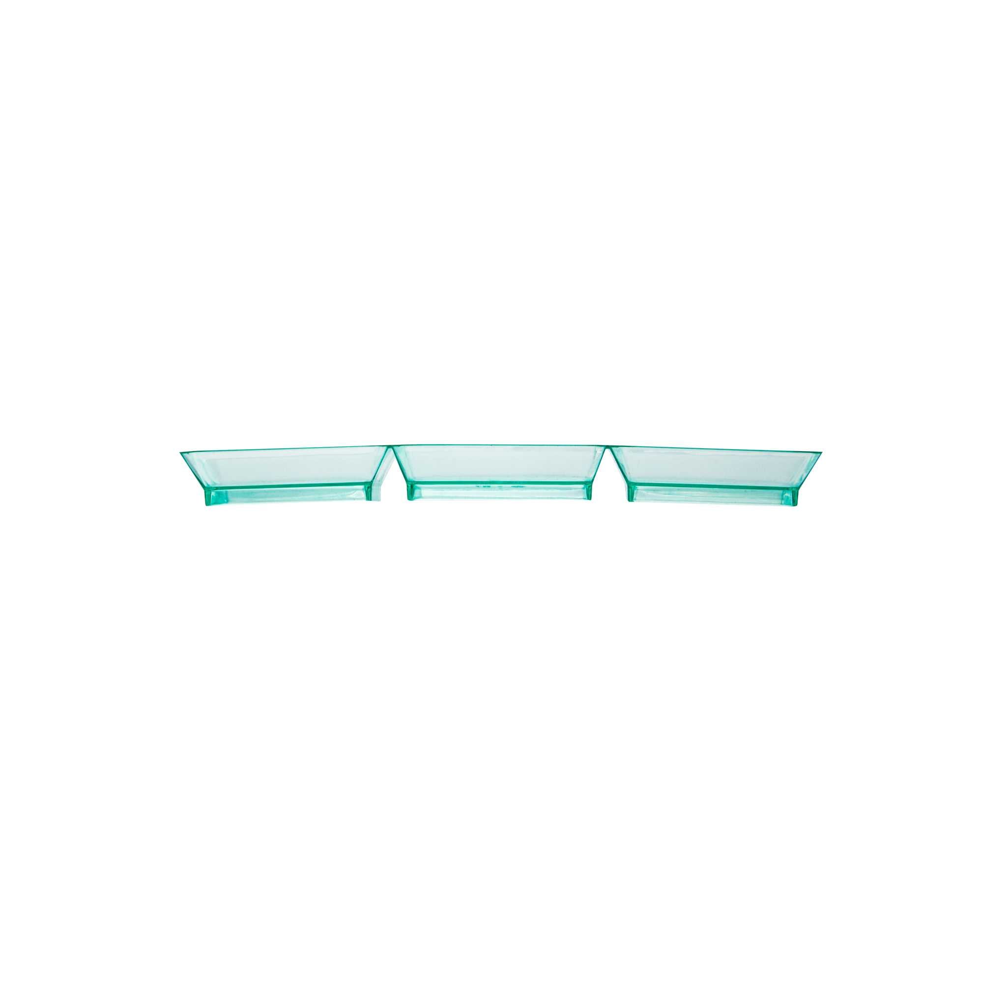 Mini Serve Rectangle Seagreen Plastic Terzetto Mini Plate - 3 Compartments - 7 1/2" x 2 1/2" x 1/2" - 100 count box