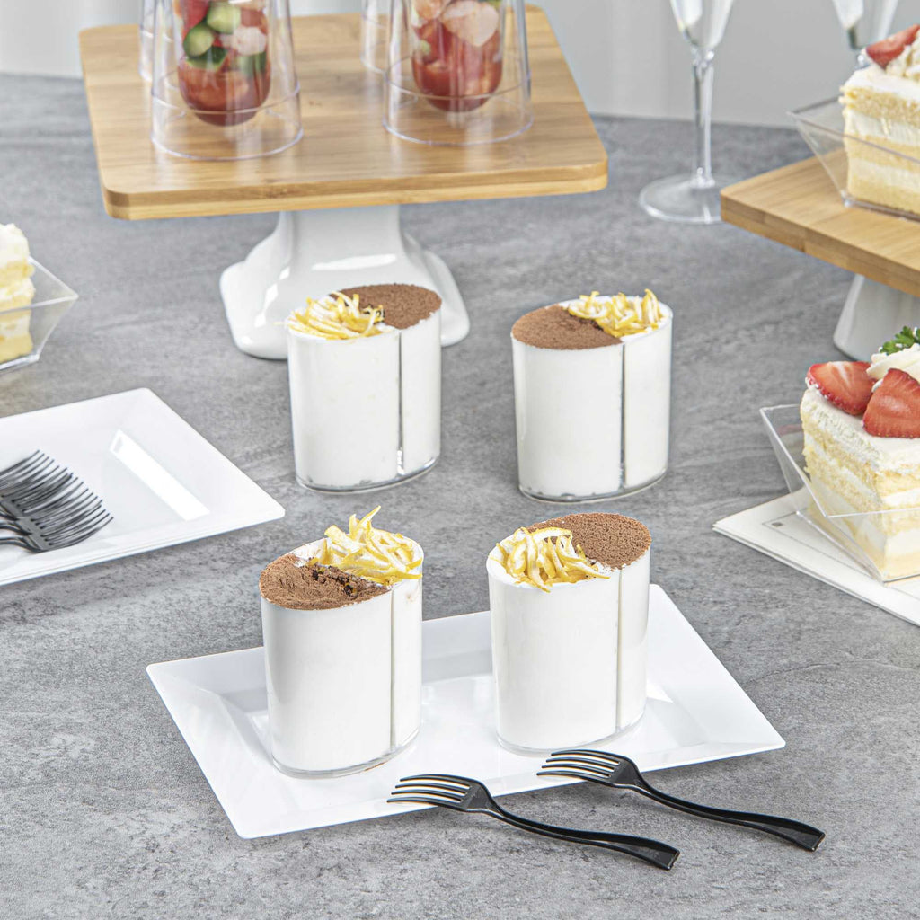 Mini Serve 4 oz Oval Clear Plastic Duet Tasting Cup - 2 Compartments - 2 1/2" x 1 3/4" x 2 1/2" - 100 count box