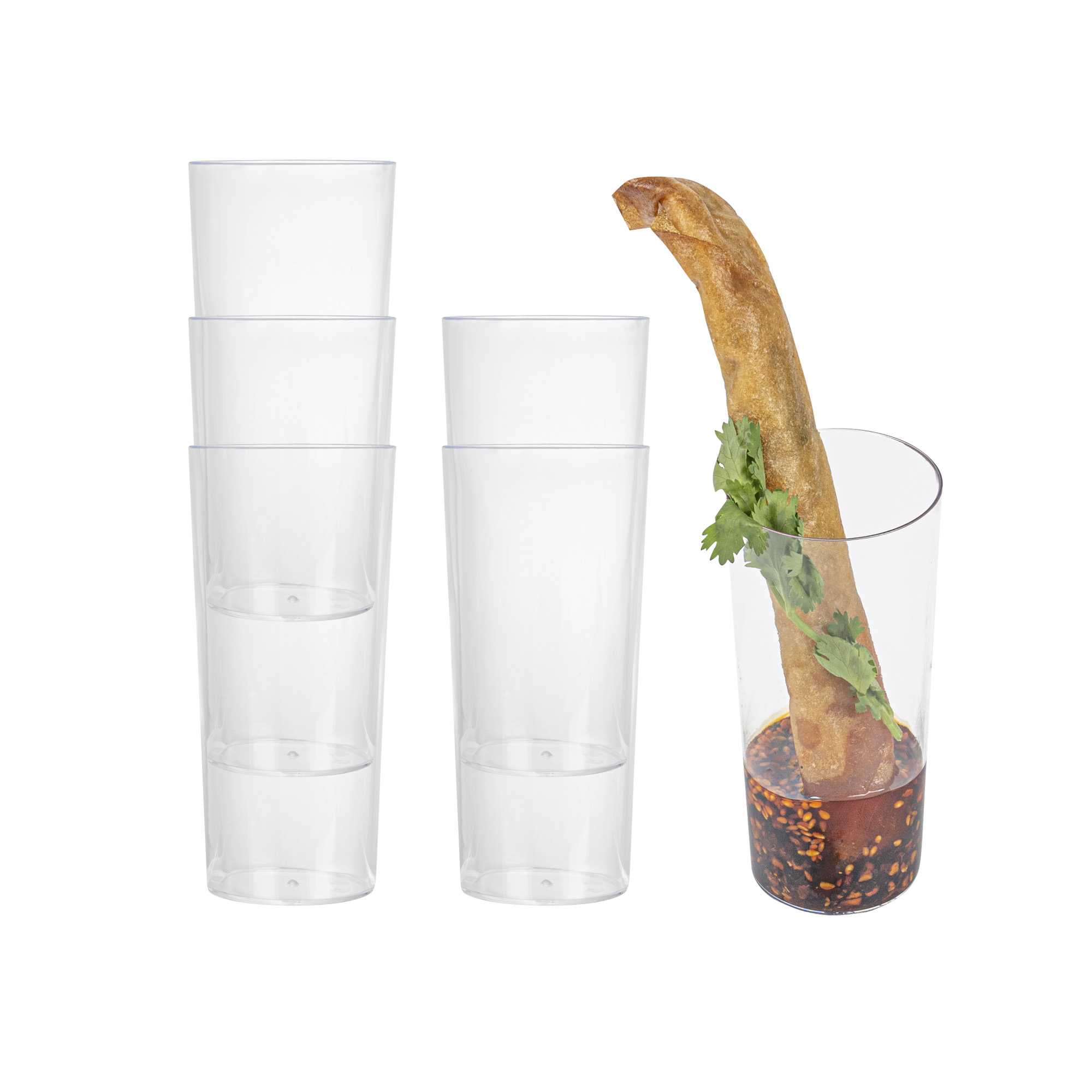 Bev Tek 5 oz Round Clear Plastic Cannello Cocktail Glass - 1 3/4" x 1 3/4" x 4" - 100 count box