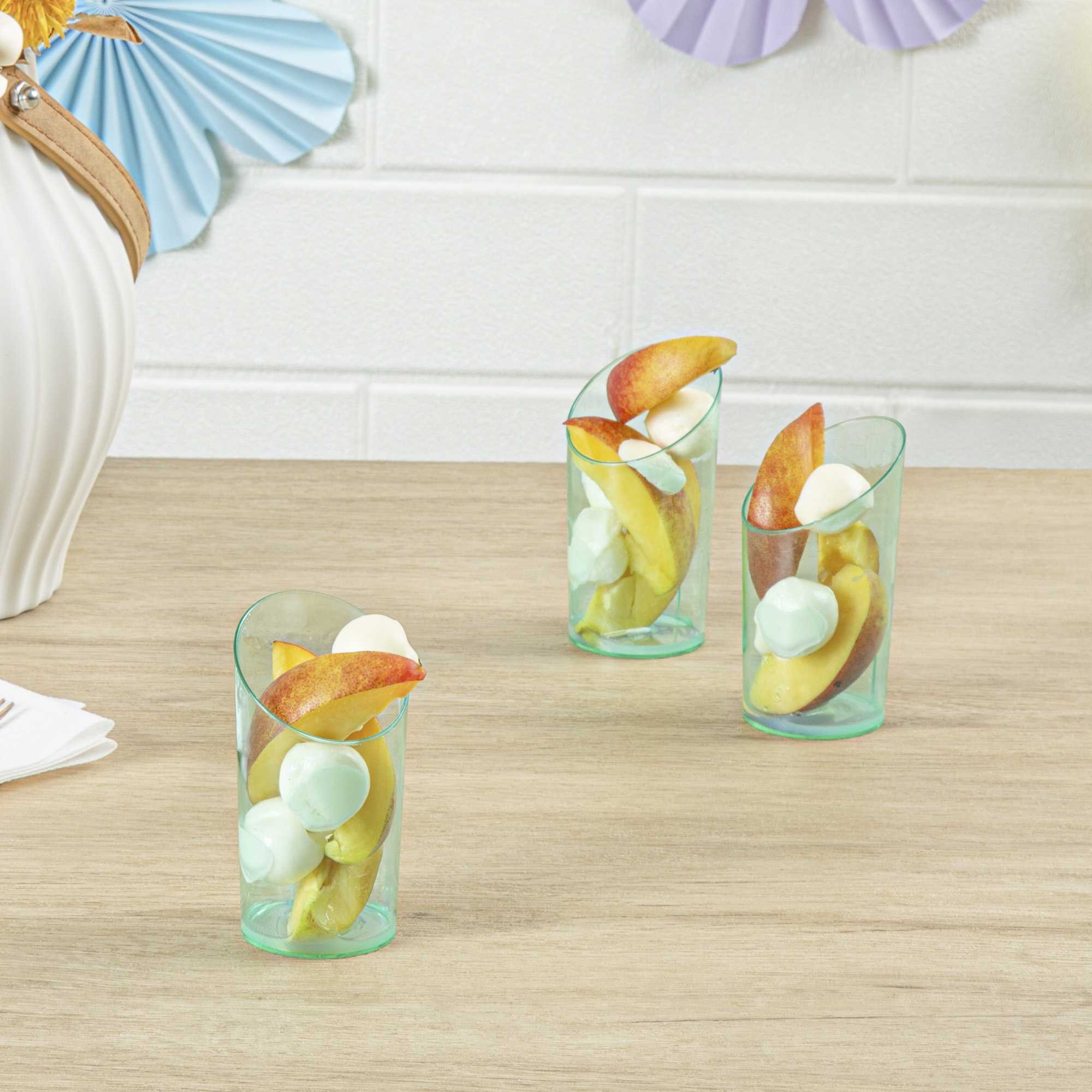 Mini Serve 3 oz Round Seagreen Plastic Incline Shot Glass - 2" x 2" x 3 1/4" - 100 count box