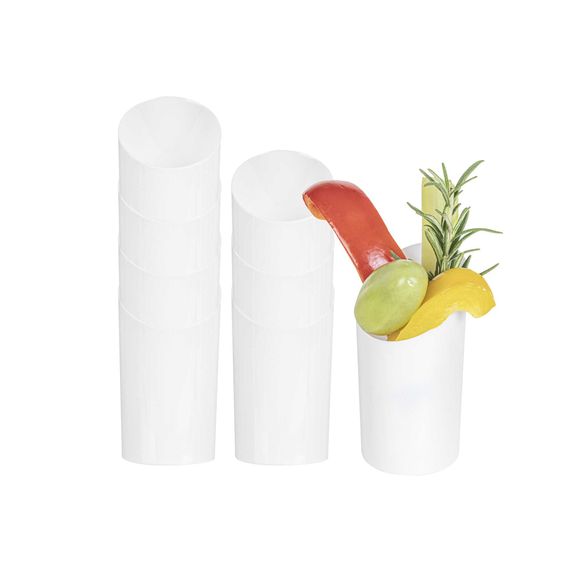 Mini Serve 3 oz Round White Plastic Incline Shot Glass - 2" x 2" x 3 1/4" - 20 count box