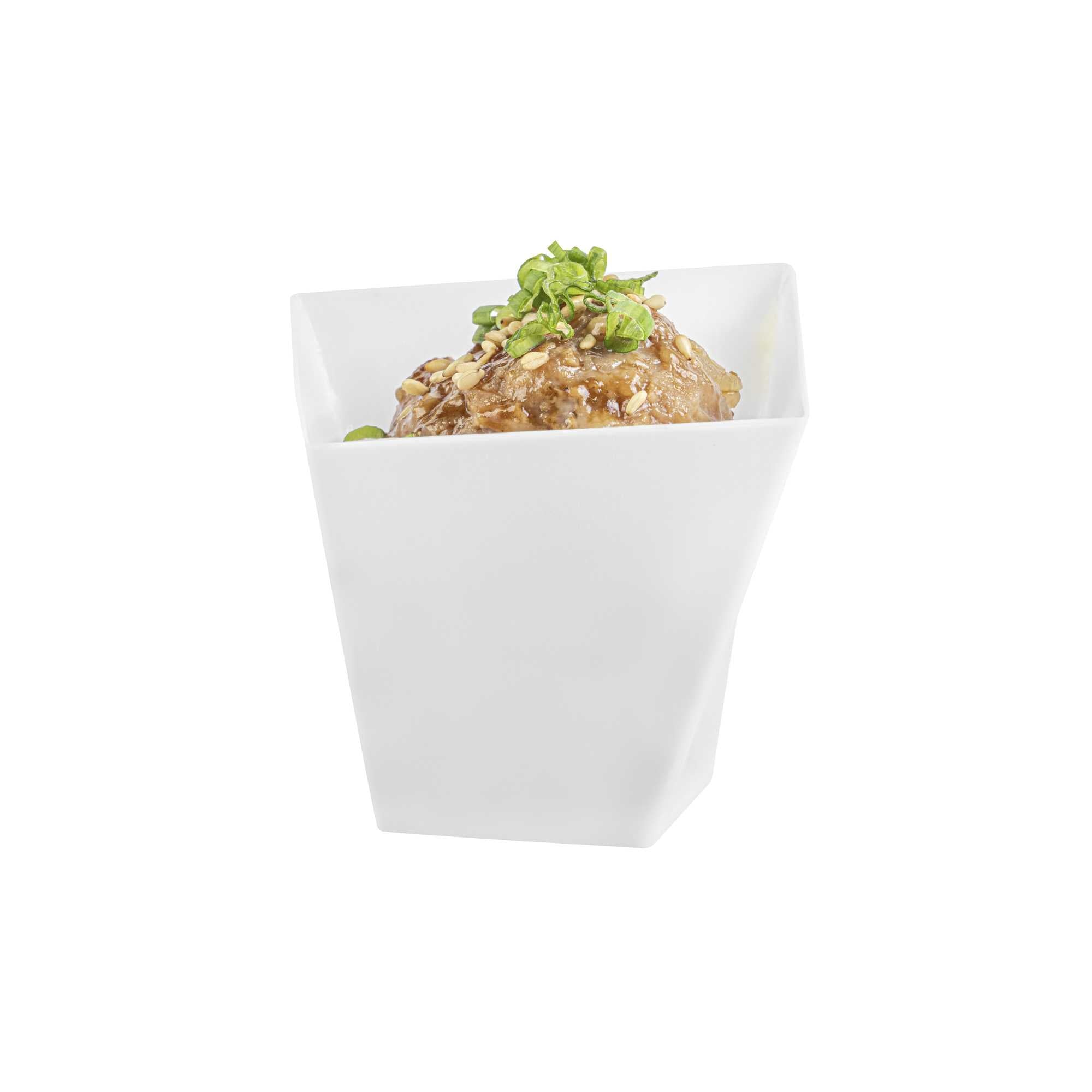 Mini Serve 2 oz Square White Plastic Girata Dessert Dish - 2" x 2" x 1 3/4" - 100 count box
