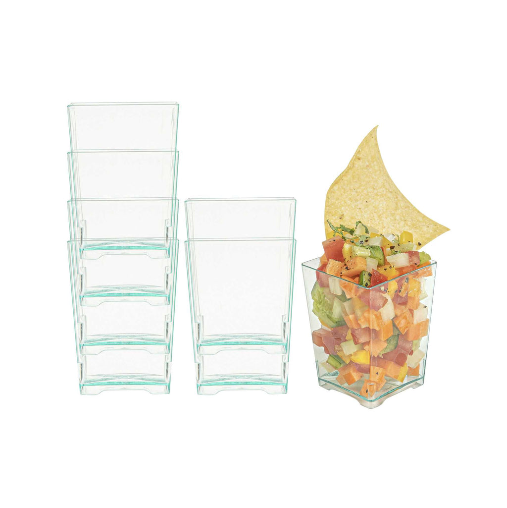 Mini Serve 4 oz Square Seagreen Plastic Tall Quadrato Cup - 2" x 2" x 2 3/4" - 20 count box