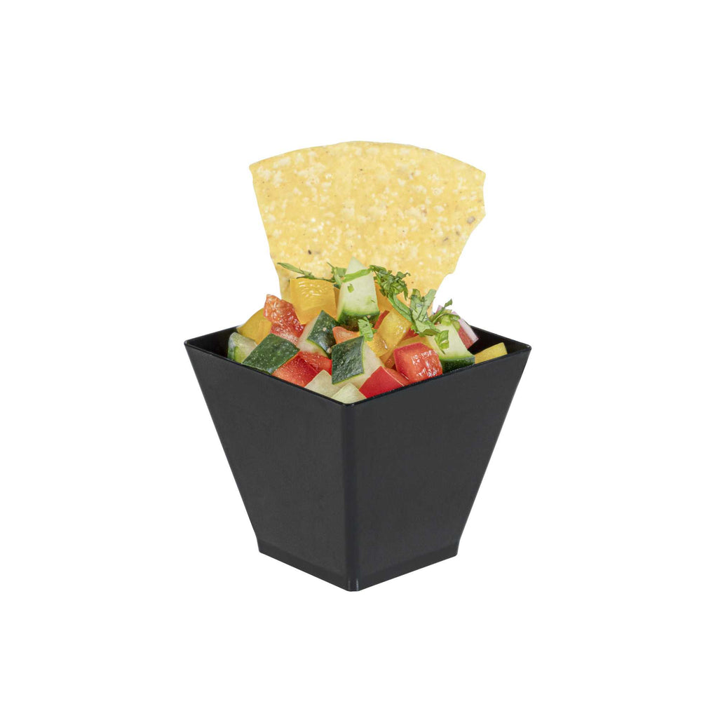 Mini Serve 2 oz Square Black Plastic Mini Kova Cup - 2" x 2" x 1 3/4" - 20 count box