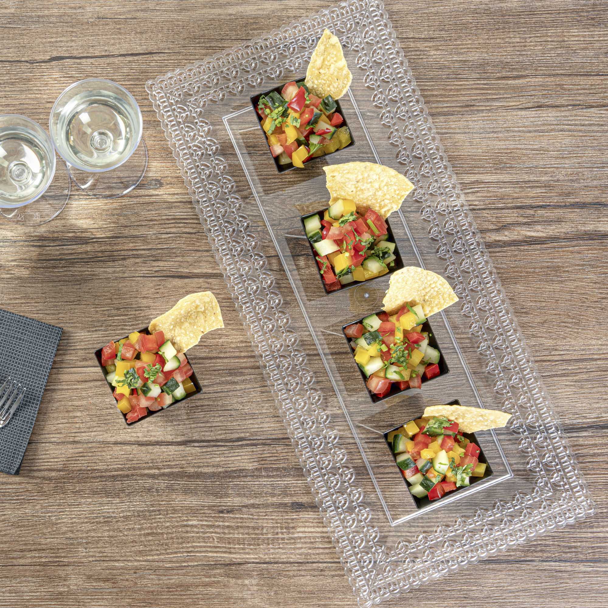 Mini Serve 2 oz Square Black Plastic Mini Kova Cup - 2" x 2" x 1 3/4" - 20 count box