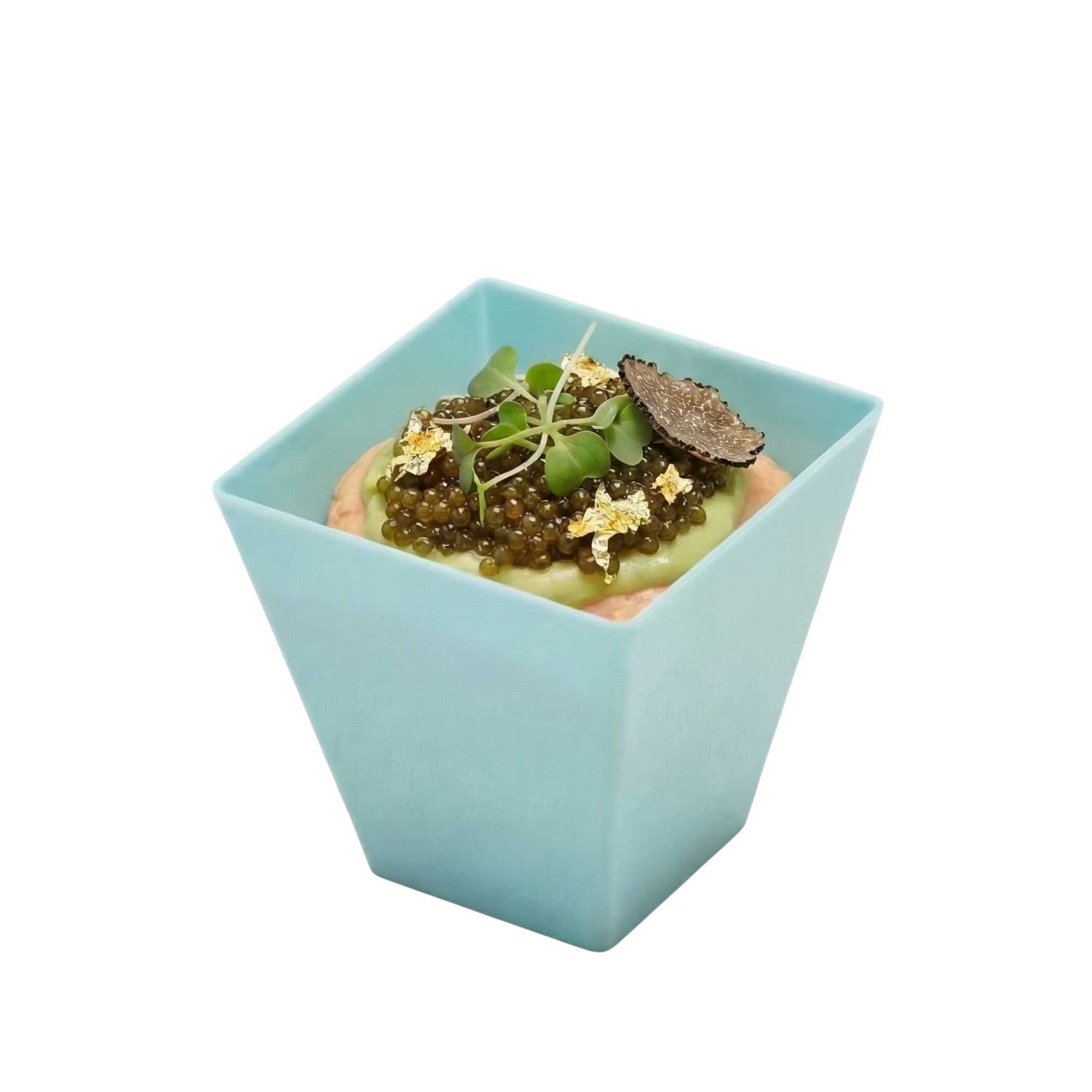 Mini Serve 2 oz Square Baby Blue Plastic Mini Kova Cup - Limited Edition - 2" x 2" x 1 3/4" - 100 count box