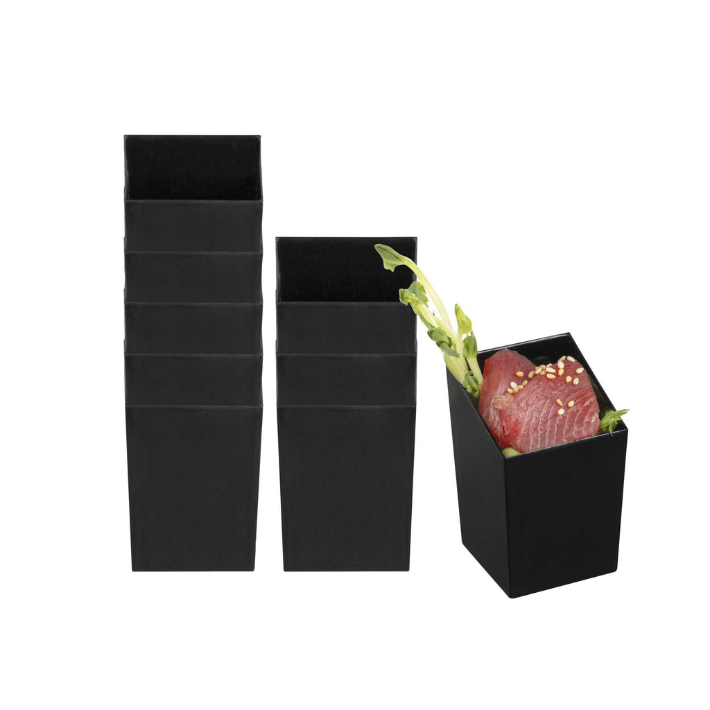 Mini Serve 3 oz Square Black Plastic Incline Cup - 1 3/4" x 1 3/4" x 2 3/4" - 100 count box