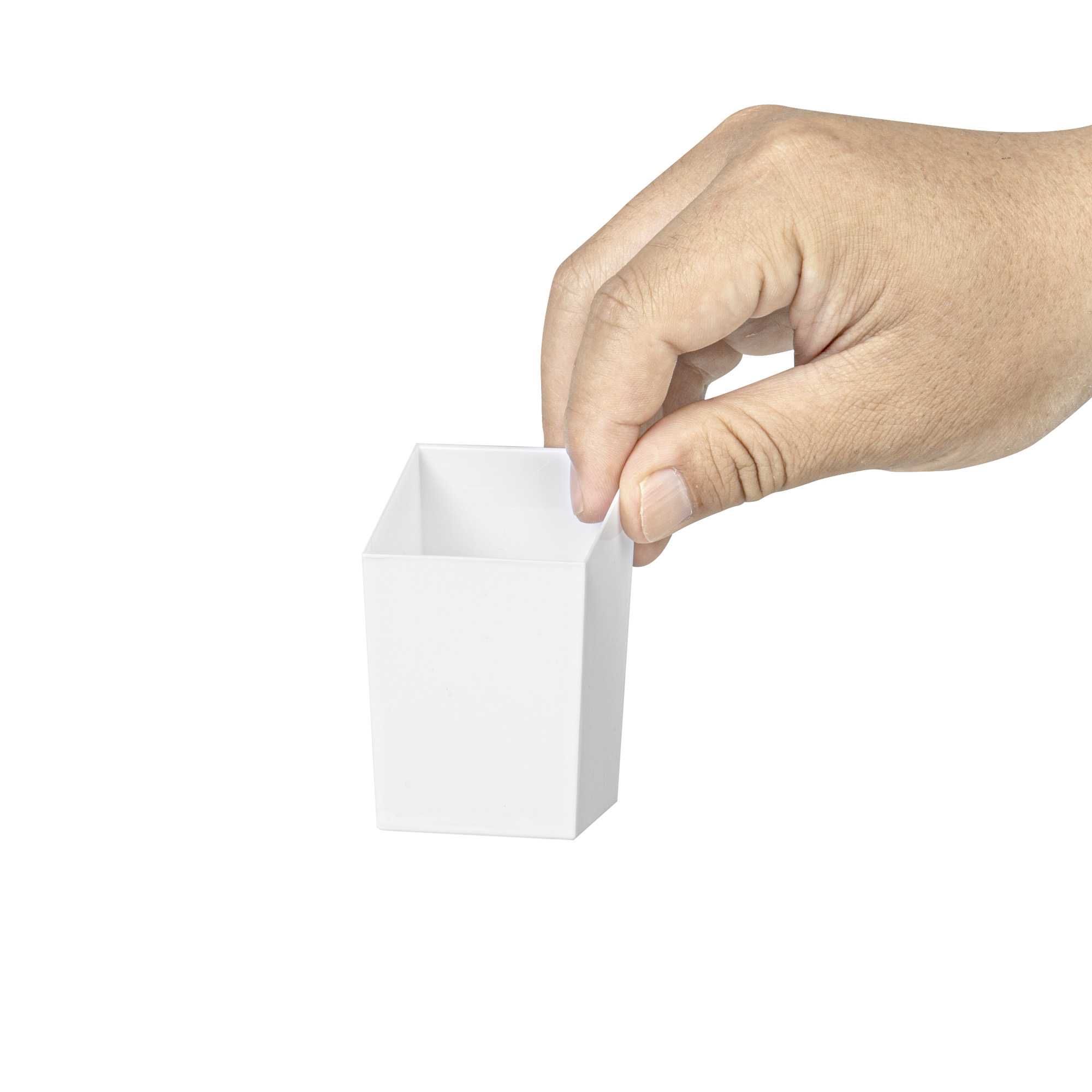 Mini Serve 3 oz Square White Plastic Incline Cup - 1 3/4" x 1 3/4" x 2 3/4" - 100 count box