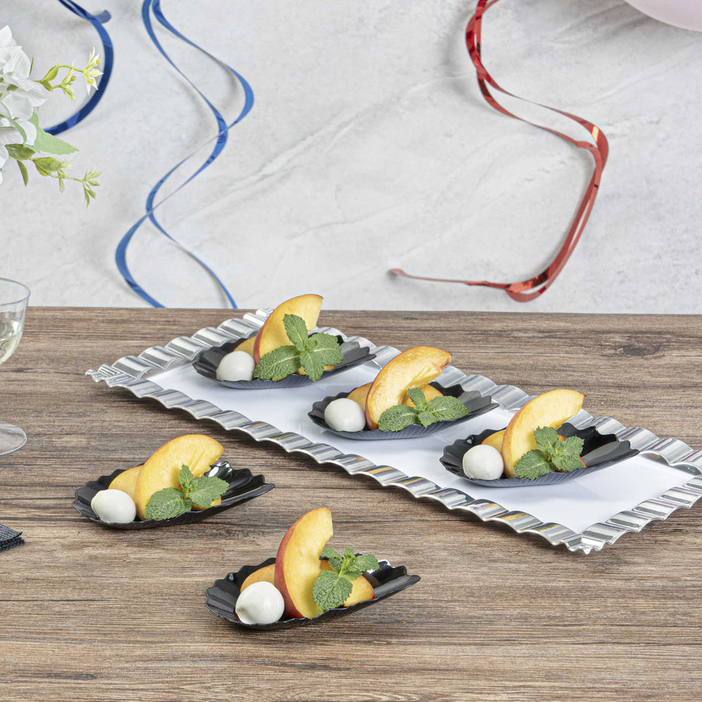 Mini Serve Black Plastic Mini Coquille Plate - 3 1/4" x 3 1/4" x 1/2" - 100 count box