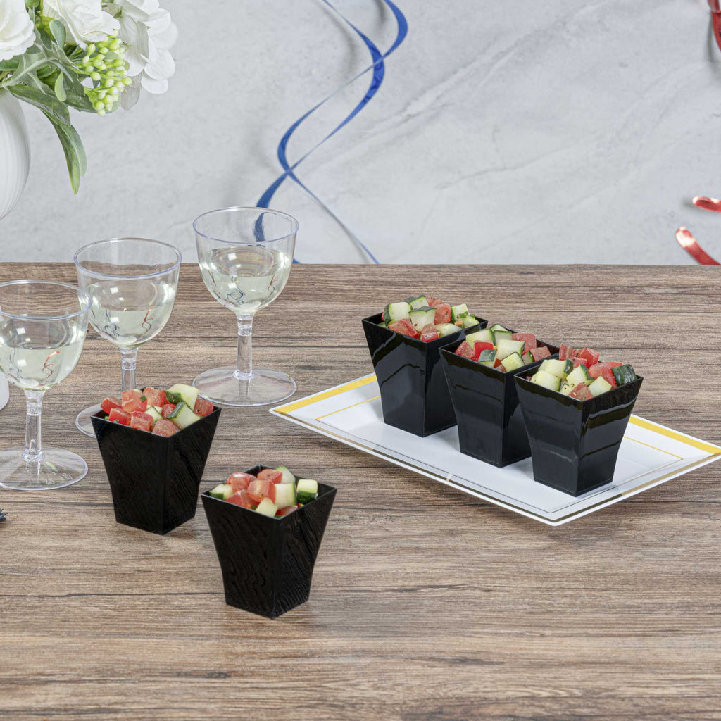 Mini Serve 2 oz Square Black Plastic Bonito Cup - 1 3/4" x 1 3/4" x 2 1/4" - 100 count box