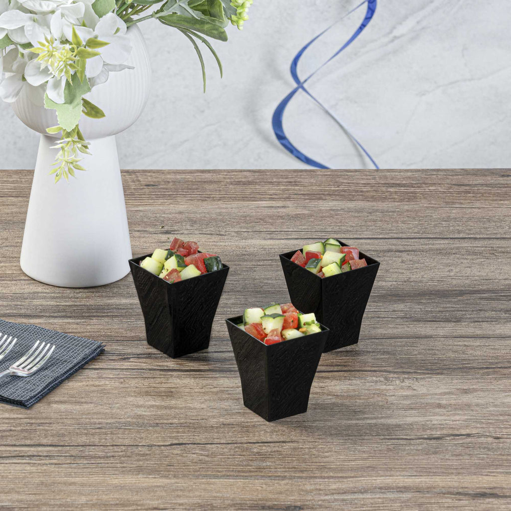 Mini Serve 2 oz Square Black Plastic Bonito Cup - 1 3/4" x 1 3/4" x 2 1/4" - 100 count box