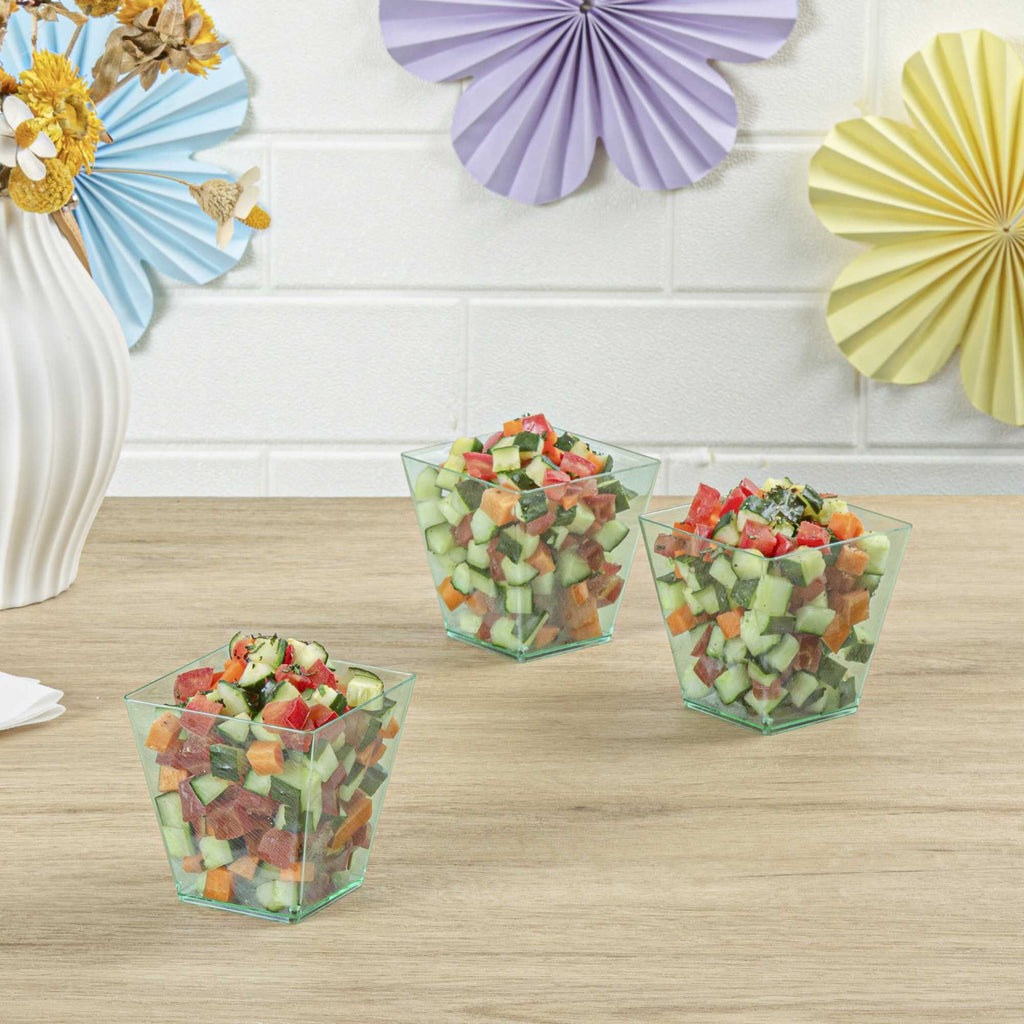 Mini Serve 8 oz Square Seagreen Plastic Large Kova Cup - 2 3/4" x 2 3/4" x 2 3/4" - 100 count box