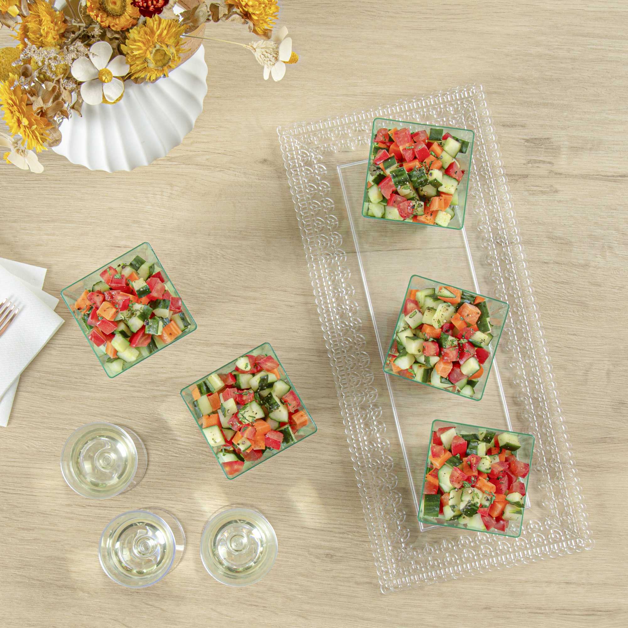 Mini Serve 8 oz Square Seagreen Plastic Large Kova Cup - 2 3/4" x 2 3/4" x 2 3/4" - 100 count box