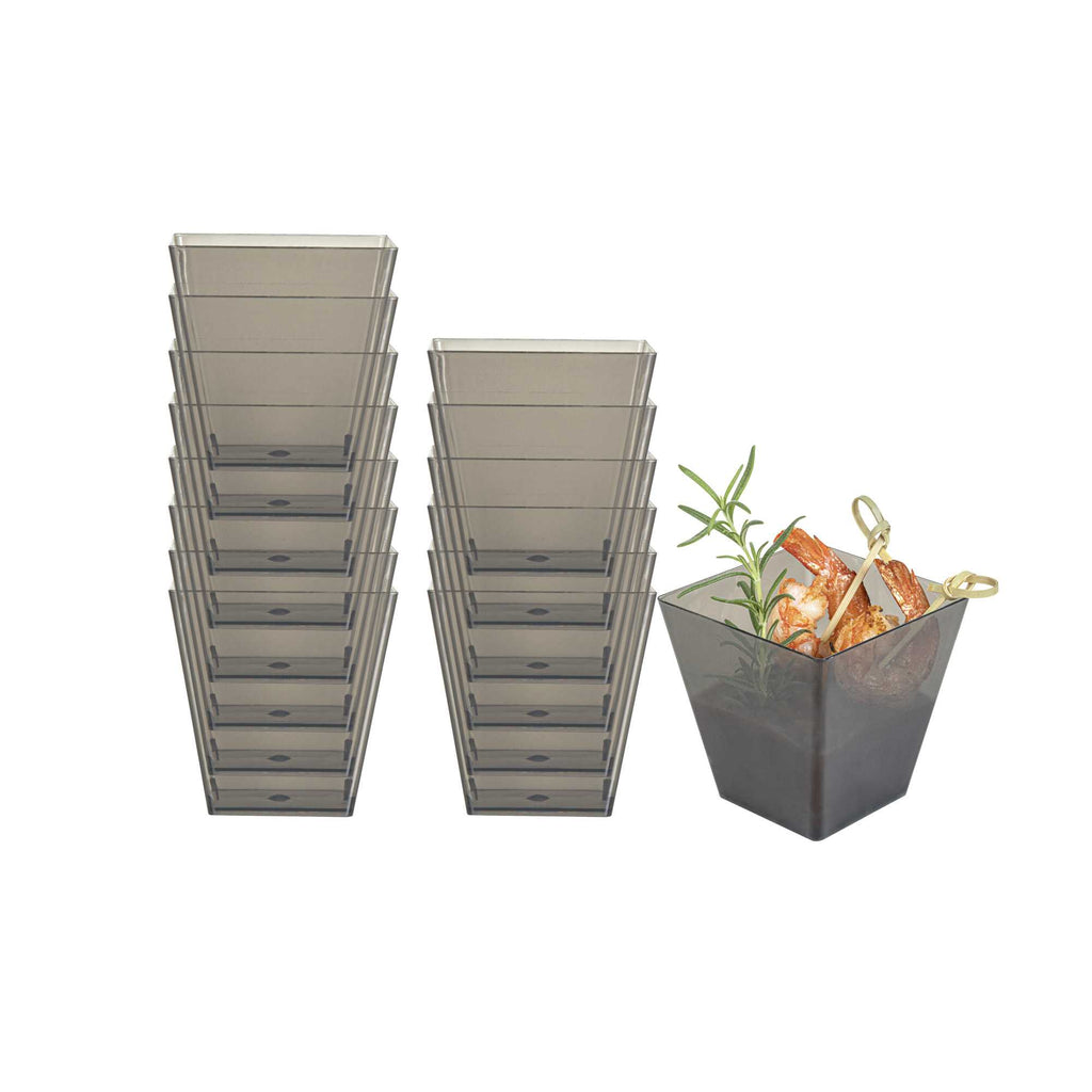 Mini Serve 8 oz Square Smoked Gray Plastic Large Kova Cup - 2 3/4" x 2 3/4" x 2 3/4" - 25 count box