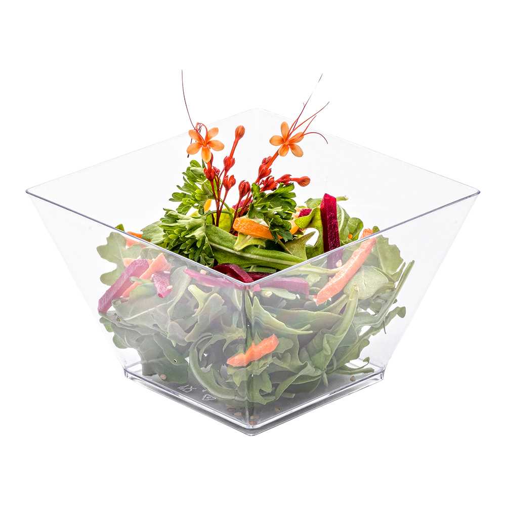 Mini Serve 16 oz Square Clear Plastic Large Kova Bowl - 4 1/4" x 4 1/4" x 3" - 100 count box