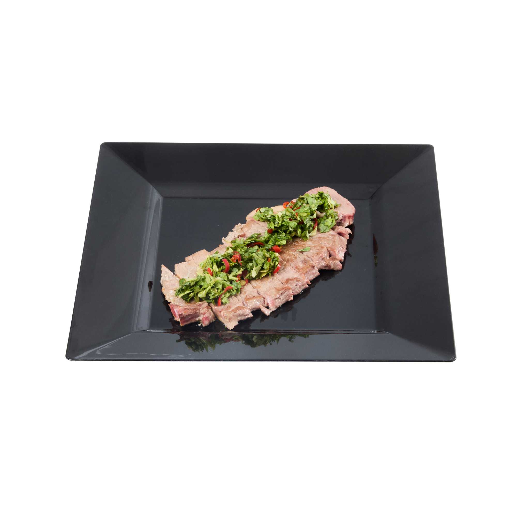 Maxi Serve Square Black Plastic Modern Plate - 9 1/2" x 9 1/2" x 1/2" - 100 count box
