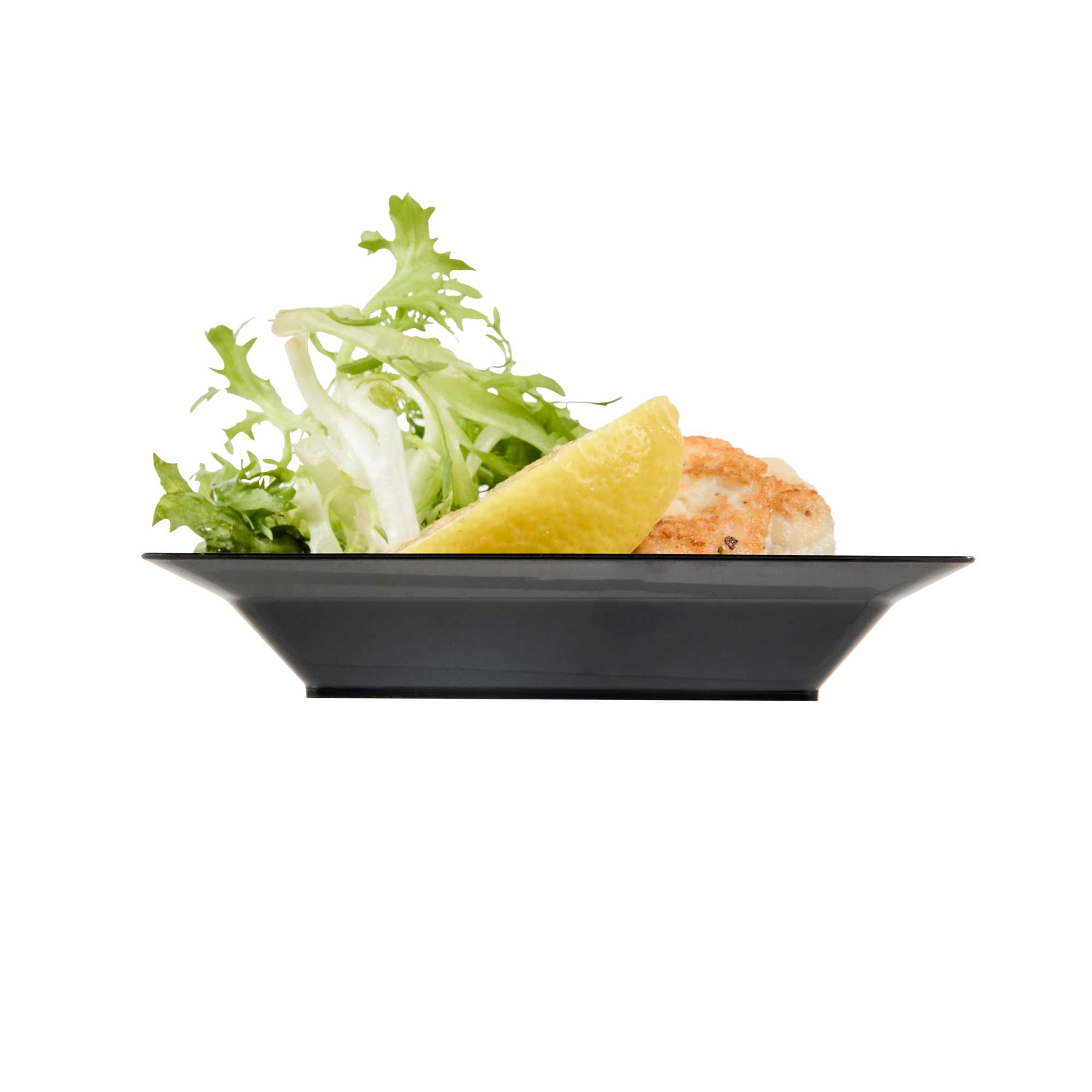 Mini Serve Square Black Plastic Plate - 4 1/4" x 4 1/4" x 1/2" - 100 count box