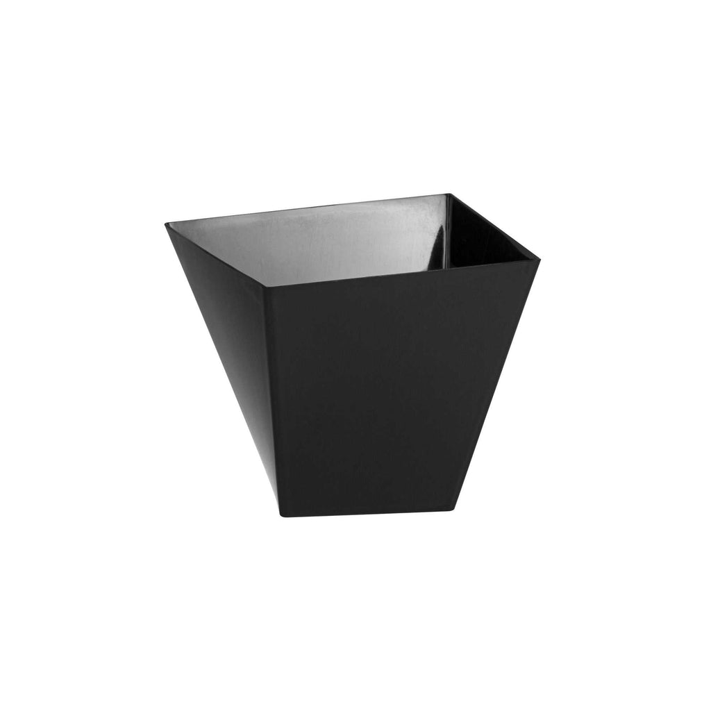 Mini Serve 6 oz Square Black Plastic Large Girata Dish - 3 1/4" x 2 3/4" x 3" - 100 count box