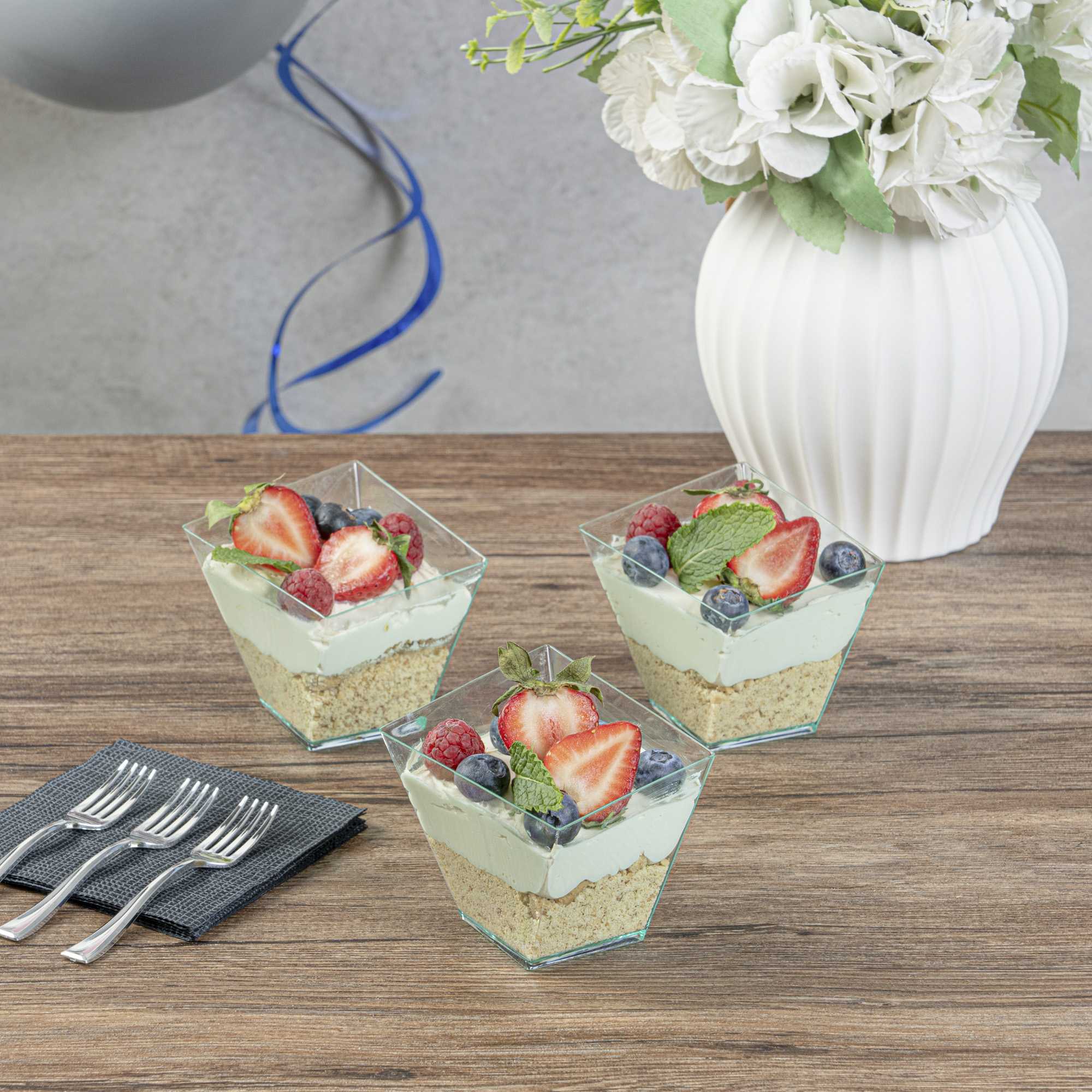 Mini Serve 6 oz Square Seagreen Plastic Large Girata Dish - 3 1/4" x 2 3/4" x 3" - 100 count box