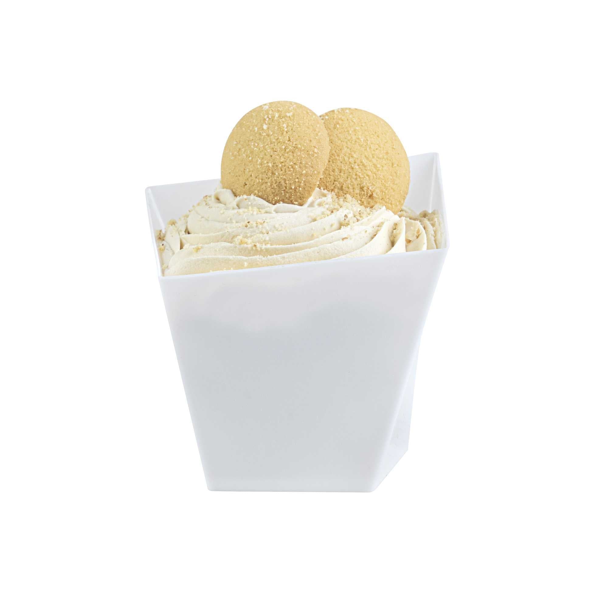 Mini Serve 6 oz Square White Plastic Large Girata Dish - 3 1/4" x 2 3/4" x 3" - 100 count box