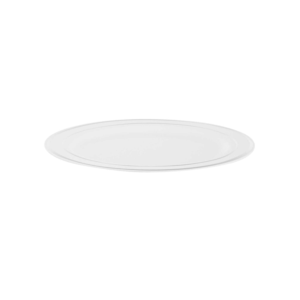 Maxi Serve Round White Plastic Silver-Rimmed Plate - 7 1/2" x 7 1/2" x 1/2" - 100 count box