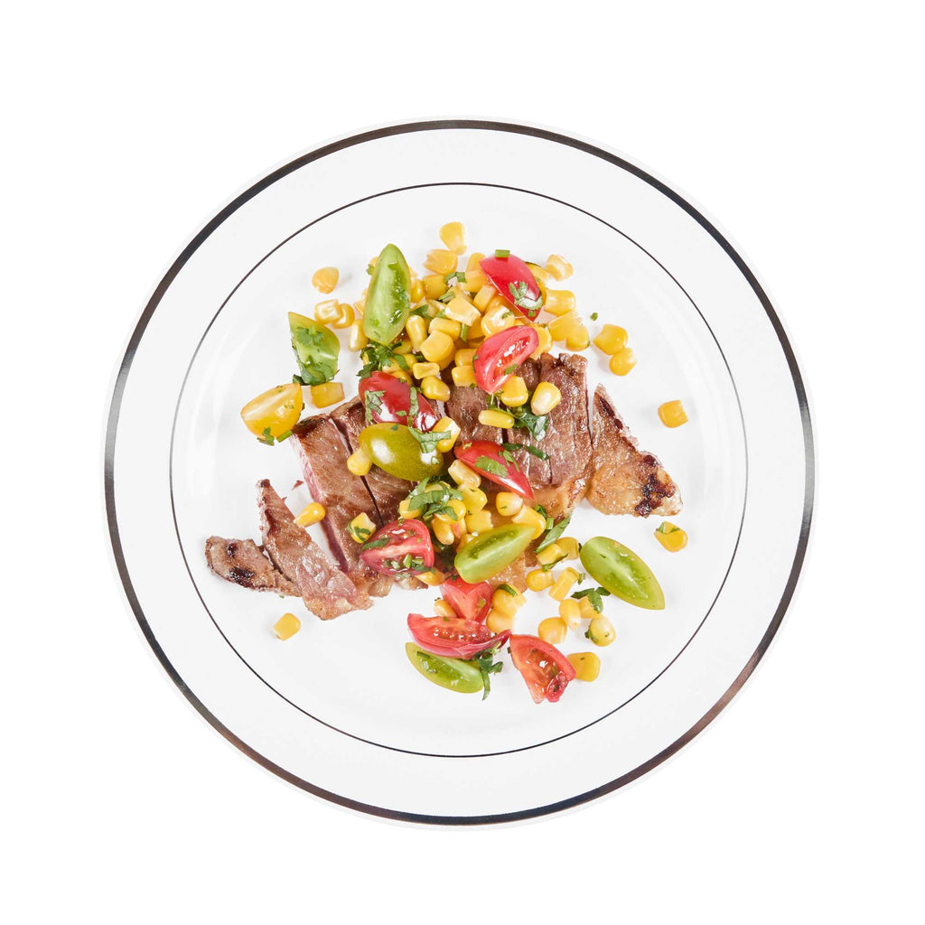 Maxi Serve Round White Plastic Silver-Rimmed Plate - 10 1/2" x 10 1/2" x 1/2" - 100 count box