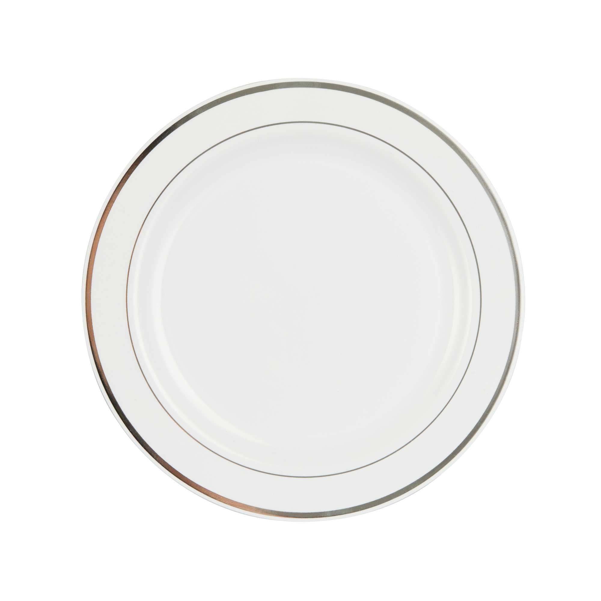 Maxi Serve Round White Plastic Silver-Rimmed Plate - 10 1/2" x 10 1/2" x 1/2" - 100 count box