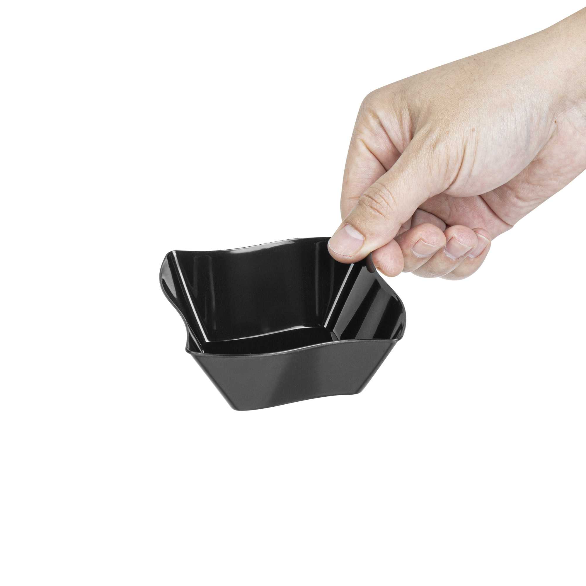 Mini Serve 6 oz Square Black Plastic Aqua Bowl - 3 1/4" x 3 1/4" x 1 1/2" - 100 count box