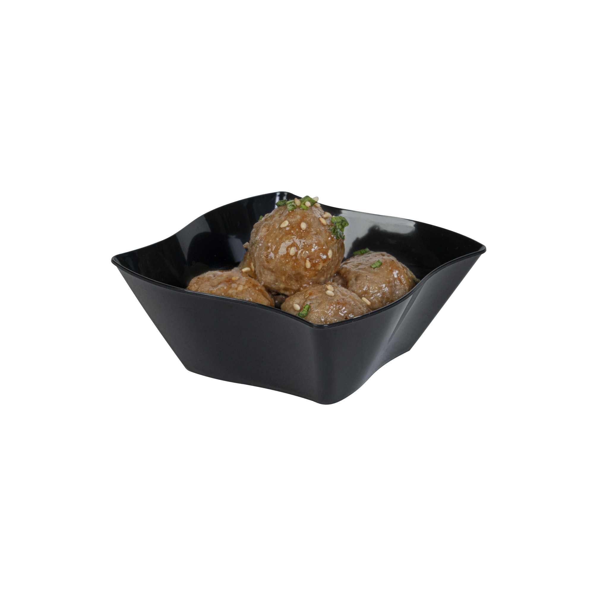 Mini Serve 6 oz Square Black Plastic Aqua Bowl - 3 1/4" x 3 1/4" x 1 1/2" - 100 count box