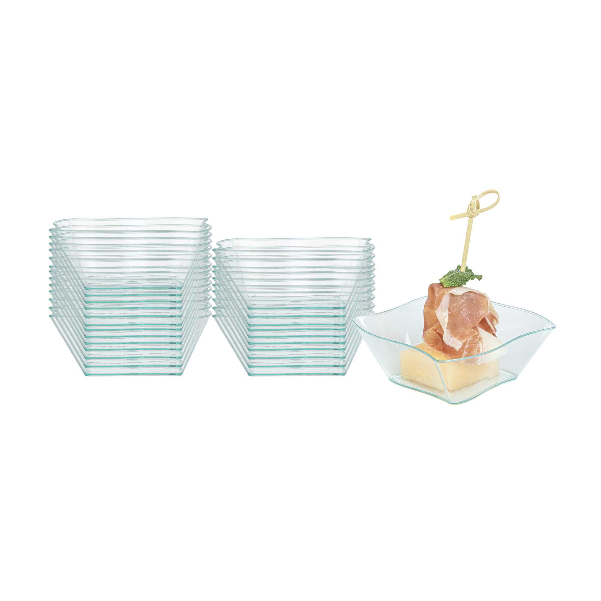 Mini Serve 6 oz Square Seagreen Plastic Aqua Bowl - 3 1/4" x 3 1/4" x 1 1/2" - 100 count box