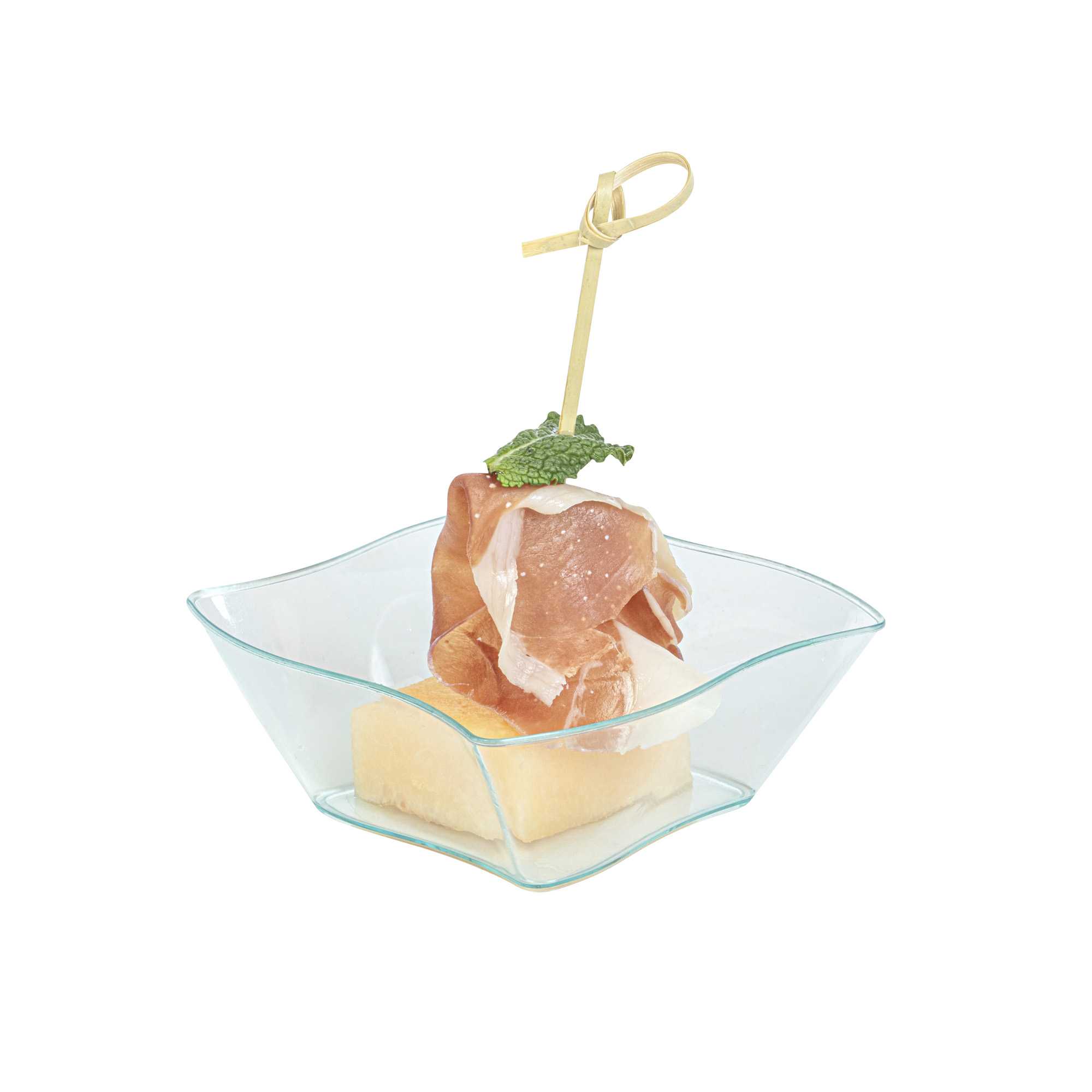 Mini Serve 6 oz Square Seagreen Plastic Aqua Bowl - 3 1/4" x 3 1/4" x 1 1/2" - 100 count box