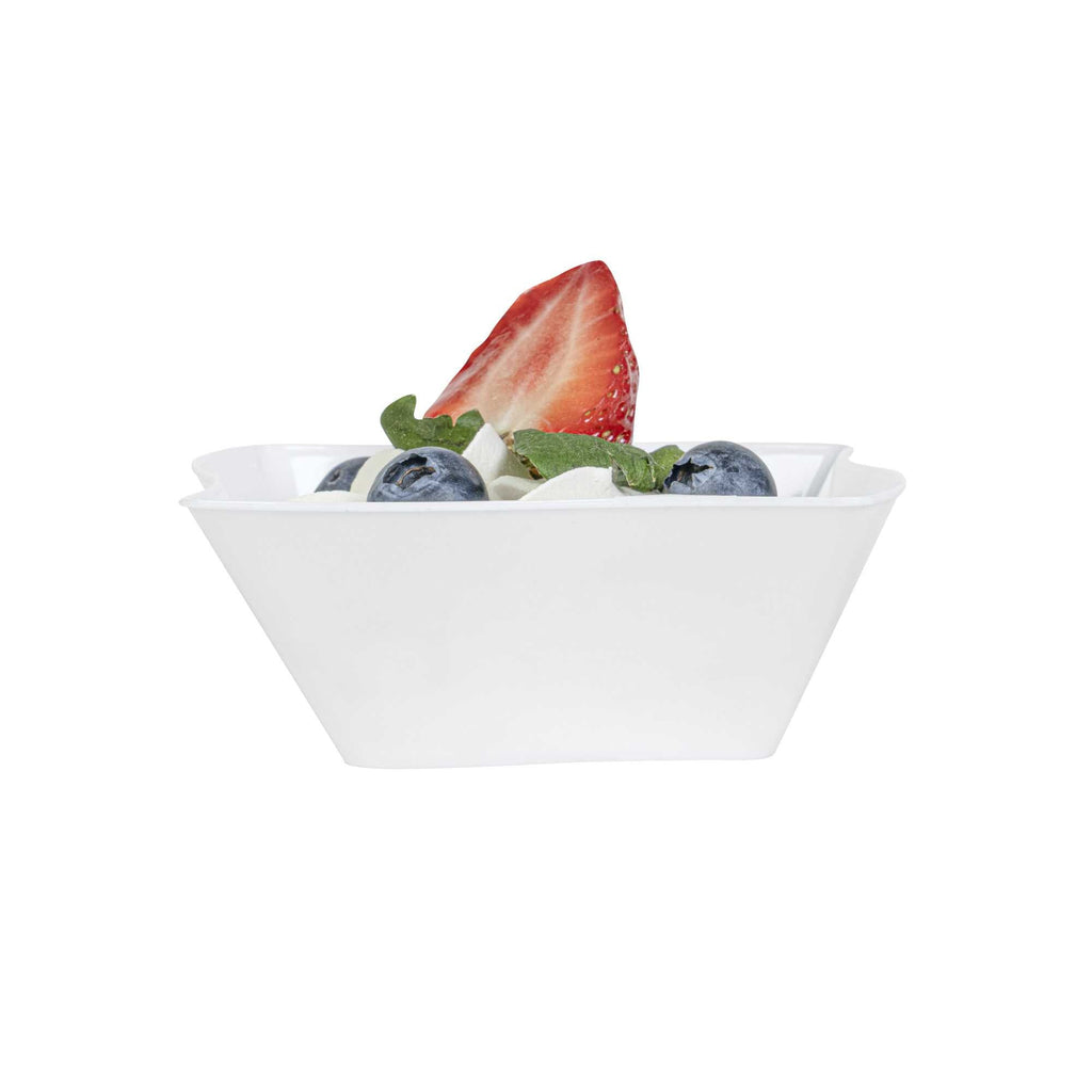 Mini Serve 6 oz Square White Plastic Aqua Bowl - 3 1/4" x 3 1/4" x 1 1/2" - 100 count box