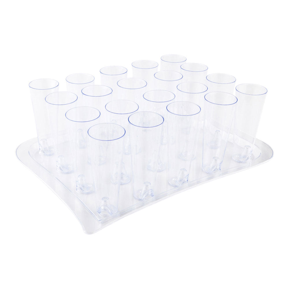 Bev Tek Clear Plastic Serving Tray - 14 1/2" x 10 1/2" x 1" - for 5 oz Round Tall Cocktail Glass - 5 count box