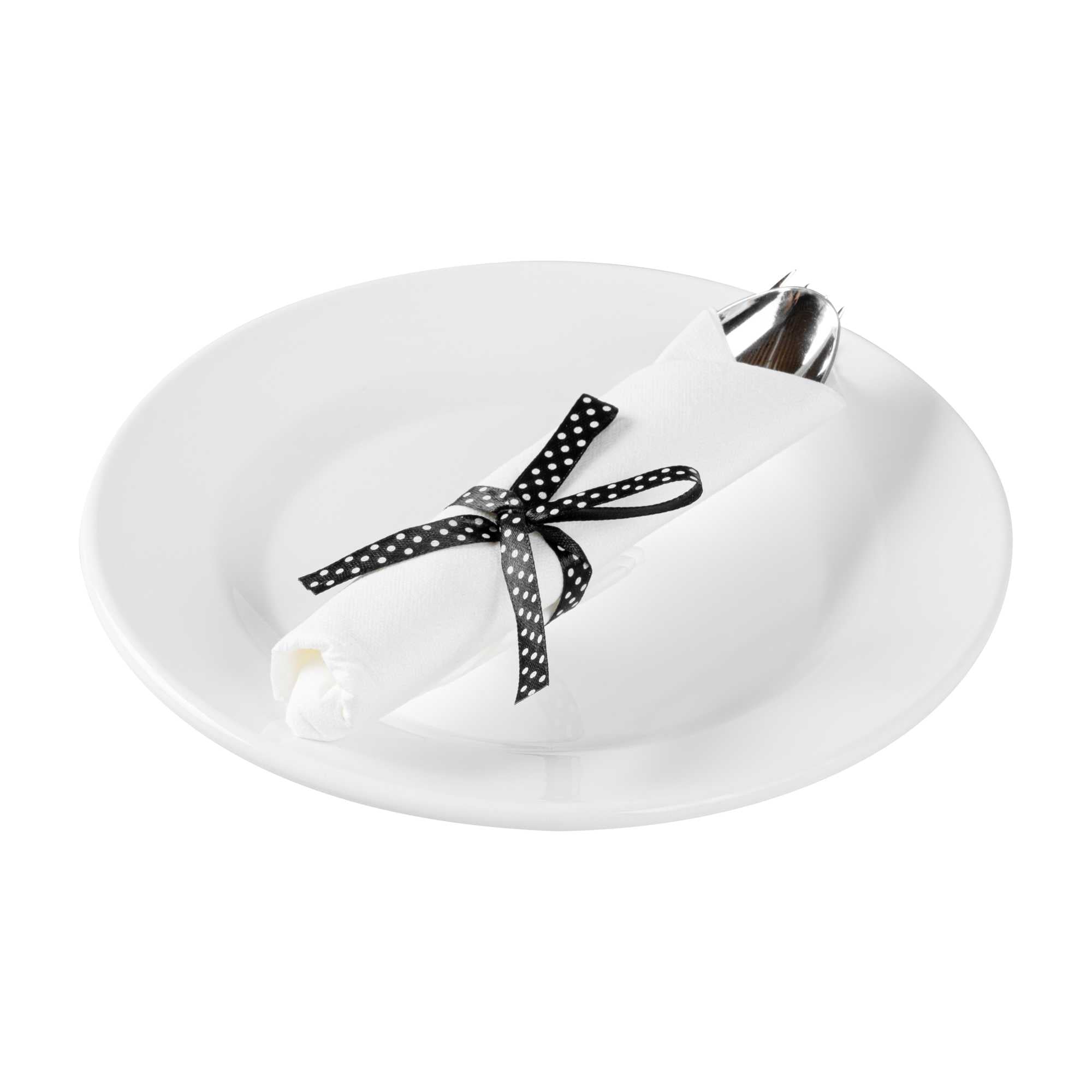 Argento Silver Plastic Cutlery Set - with White Napkin, Polka Dot Ribbon - 7 1/4" x 2" x 1 3/4" - 100 count box