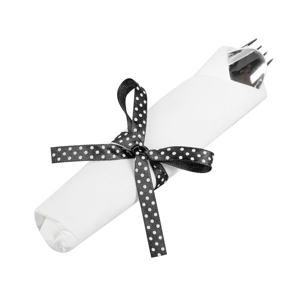 Argento Silver Plastic Cutlery Set - with White Napkin, Polka Dot Ribbon - 7 1/4" x 2" x 1 3/4" - 100 count box