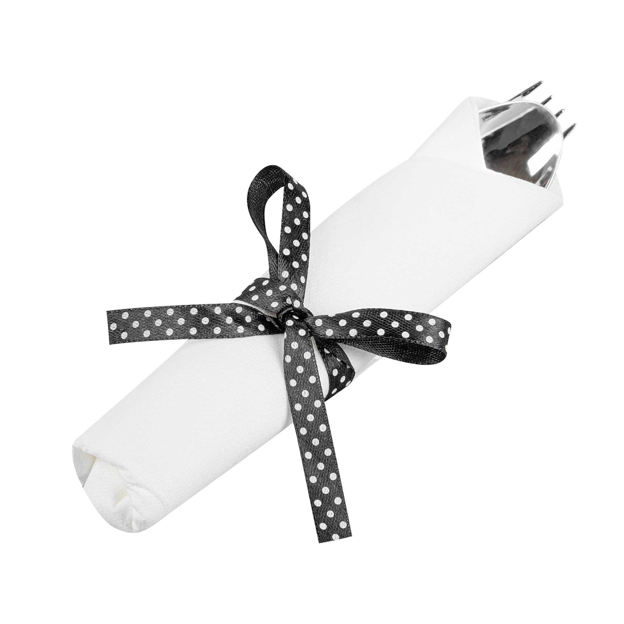 Argento Silver Plastic Cutlery Set - with White Napkin, Polka Dot Ribbon - 7 1/4" x 2" x 1 3/4" - 100 count box