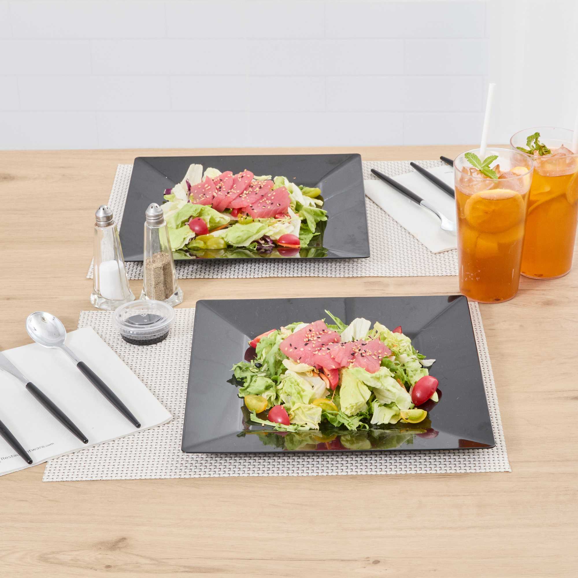 Maxi Serve Square Black Plastic Dinner Plate - 10 3/4" x 10 3/4" x 1/2" - 100 count box