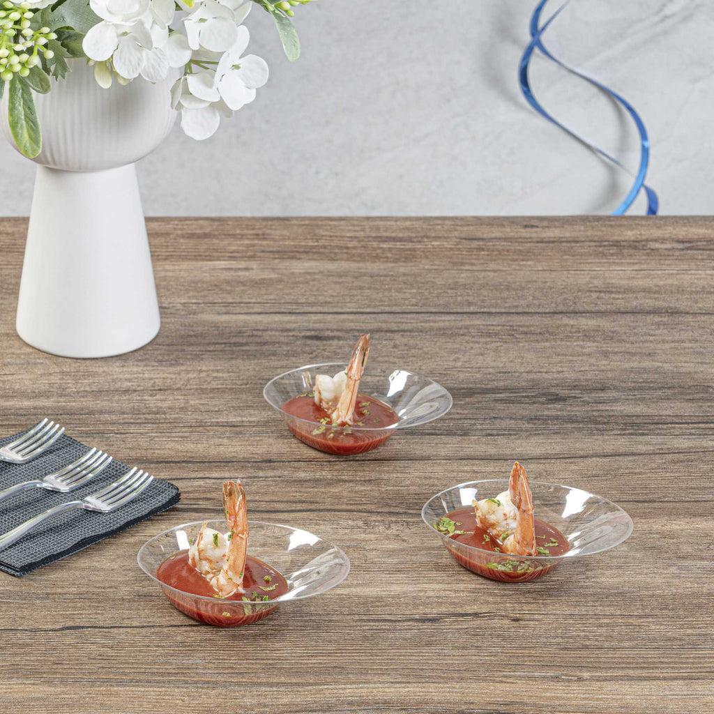 Mini Serve Oval Clear Plastic Ellipse Dish - 4" x 3" x 1 1/4" - 100 count box