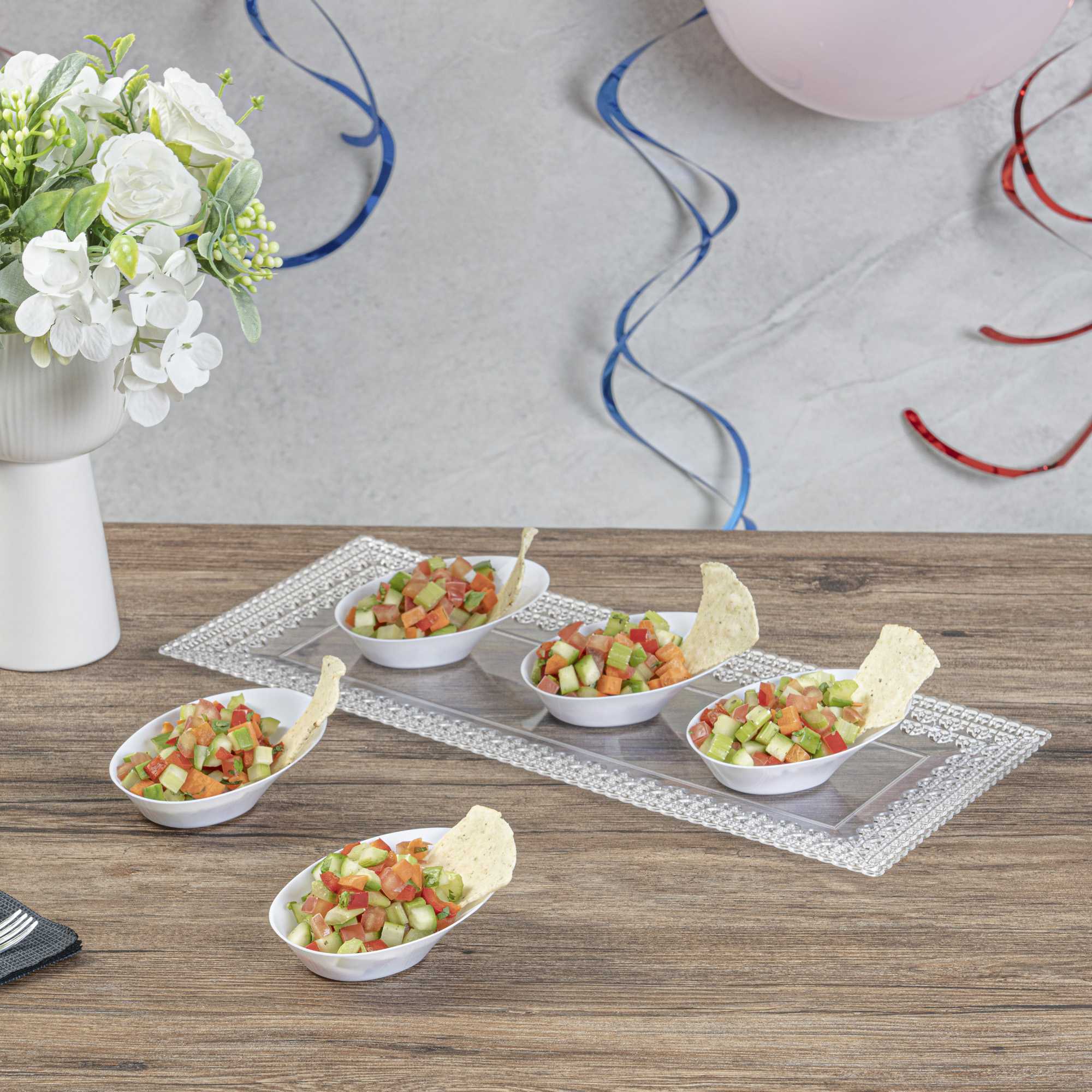 Mini Serve Oval White Plastic Ellipse Dish - 4" x 3" x 1 1/4" - 50 count box